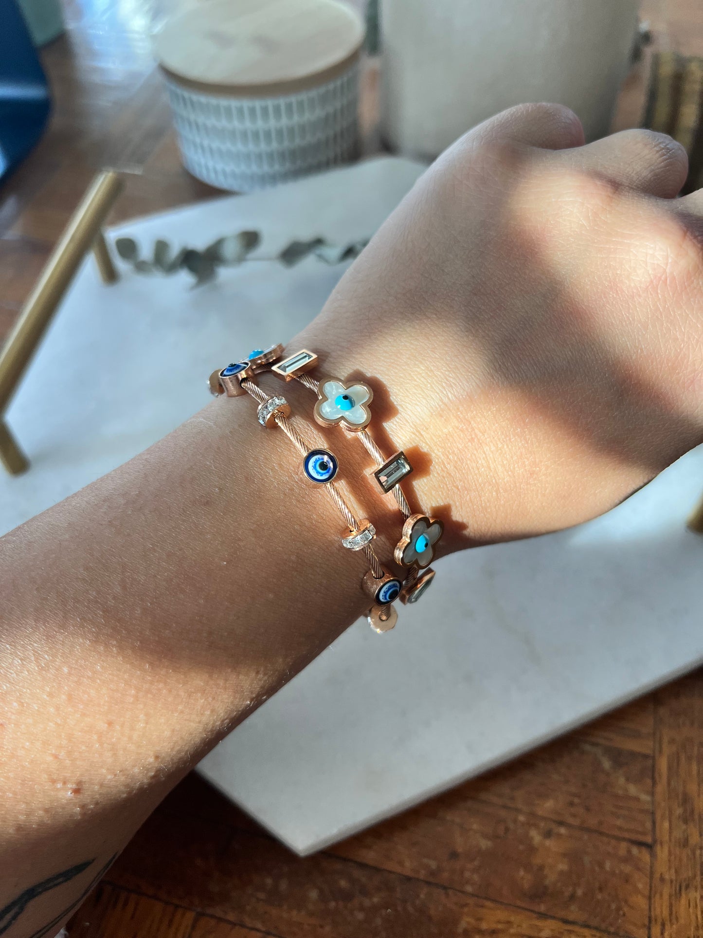 Evil Eye Bangle - Rose Gold