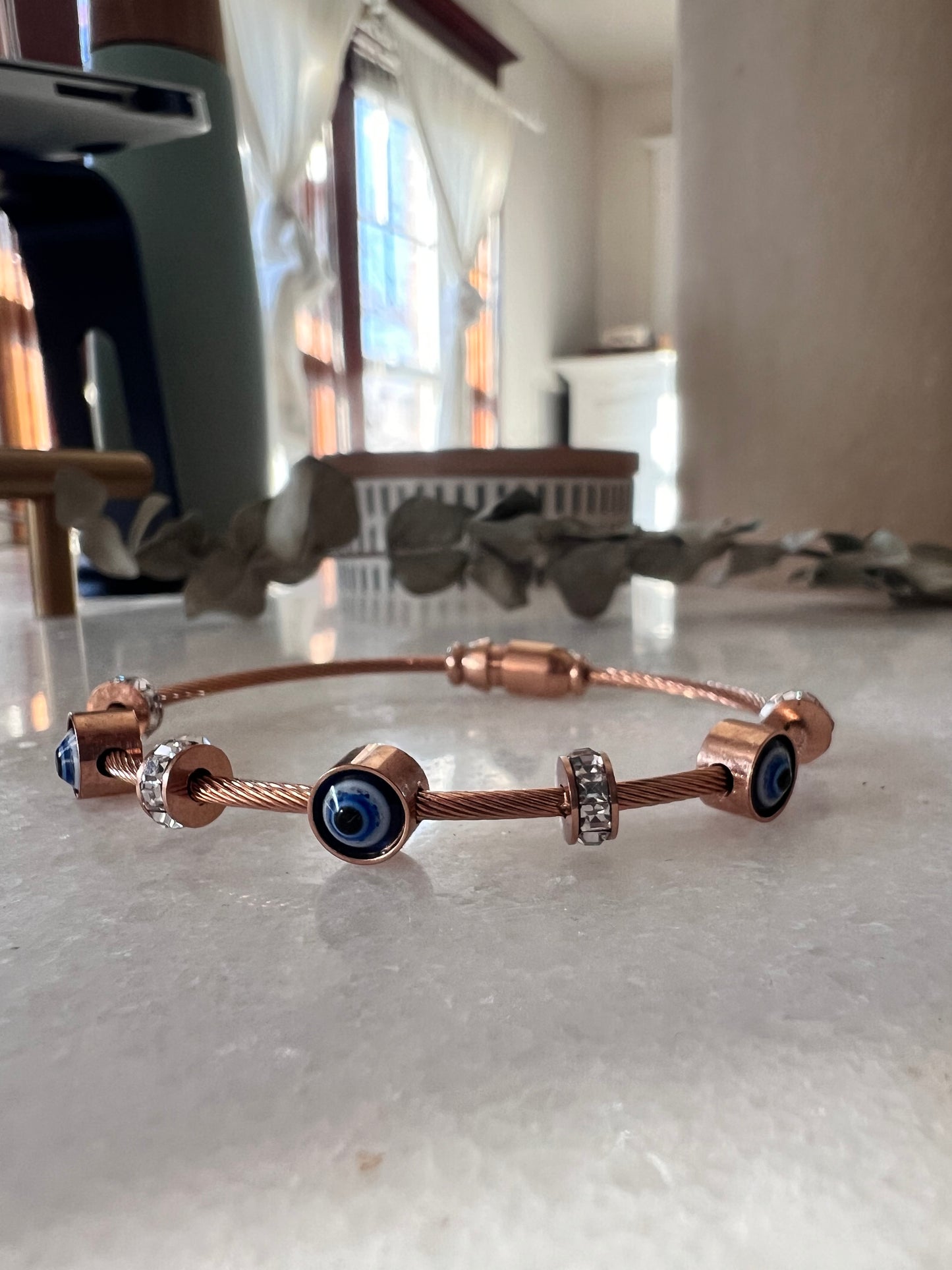 Evil Eye Bangle - Rose Gold