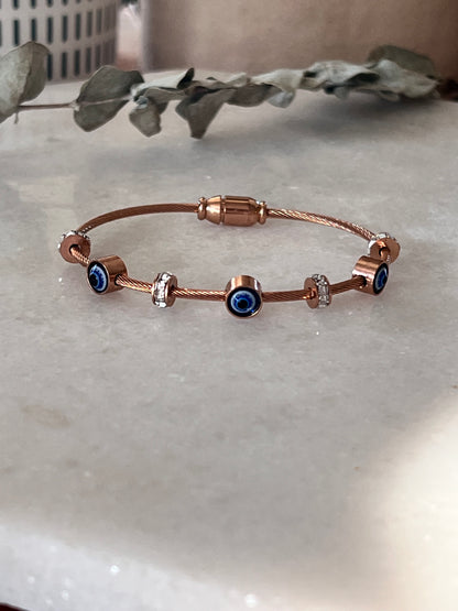 Evil Eye Bangle - Rose Gold