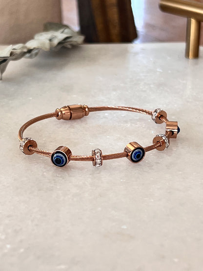 Evil Eye Bangle - Rose Gold