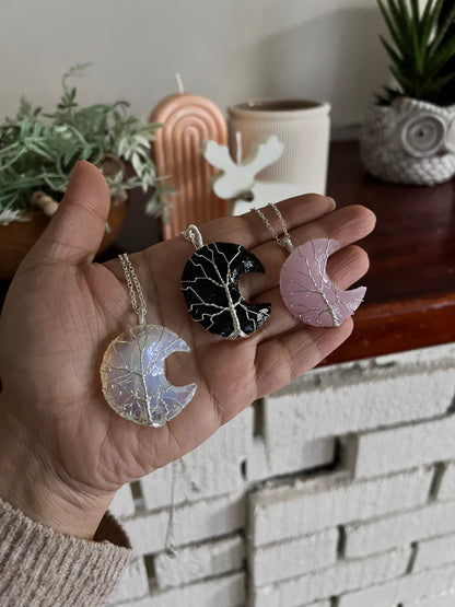 Black Obsidian Crescent Moon Tree of Life Necklaces