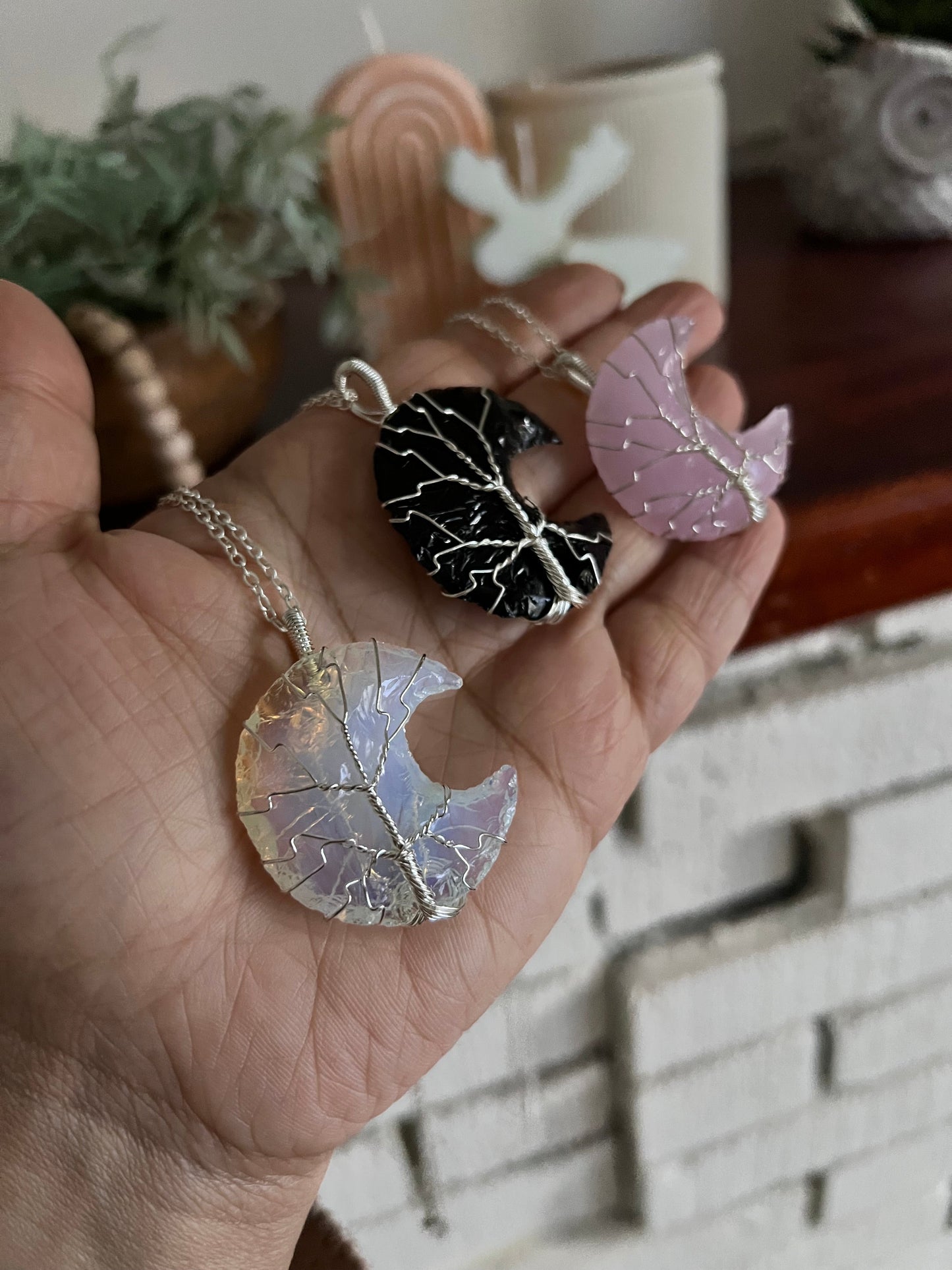 Opalite Crescent Moon Tree of Life Necklaces