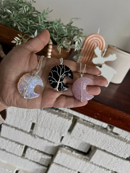 Opalite Crescent Moon Tree of Life Necklaces