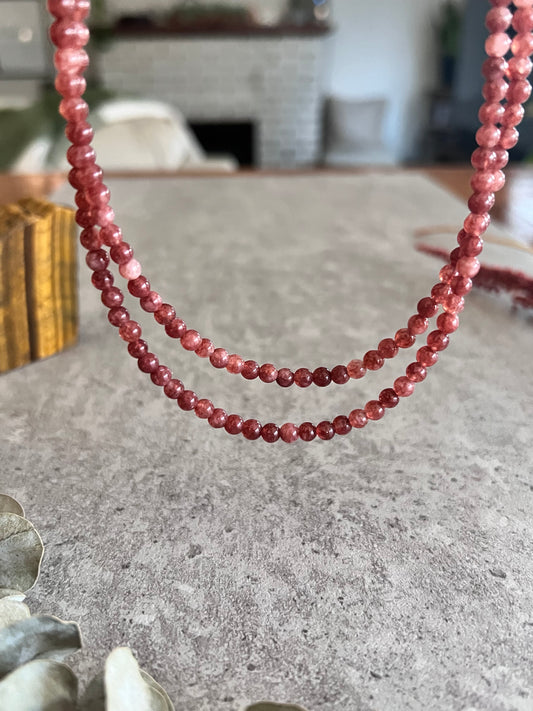 Strawberry Quartz Beaded Choker Necklaces