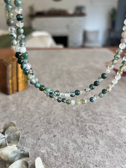 Moss Agate Beaded Choker Necklaces