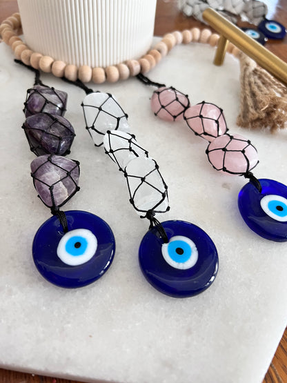 Evil Eye Macrame - Selenite Crystals