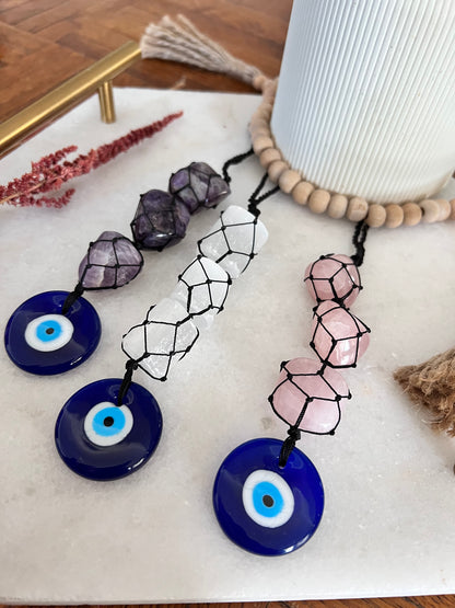 Evil Eye Macrame - Selenite Crystals