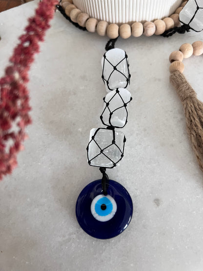 Evil Eye Macrame - Selenite Crystals