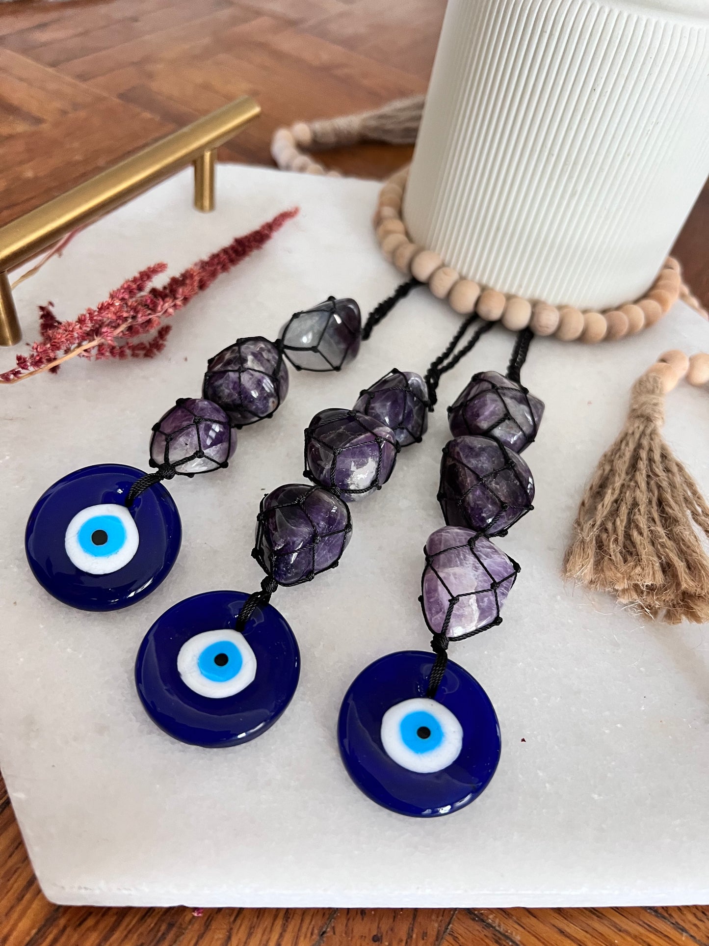 Evil Eye Macrame - Amethyst Crystals