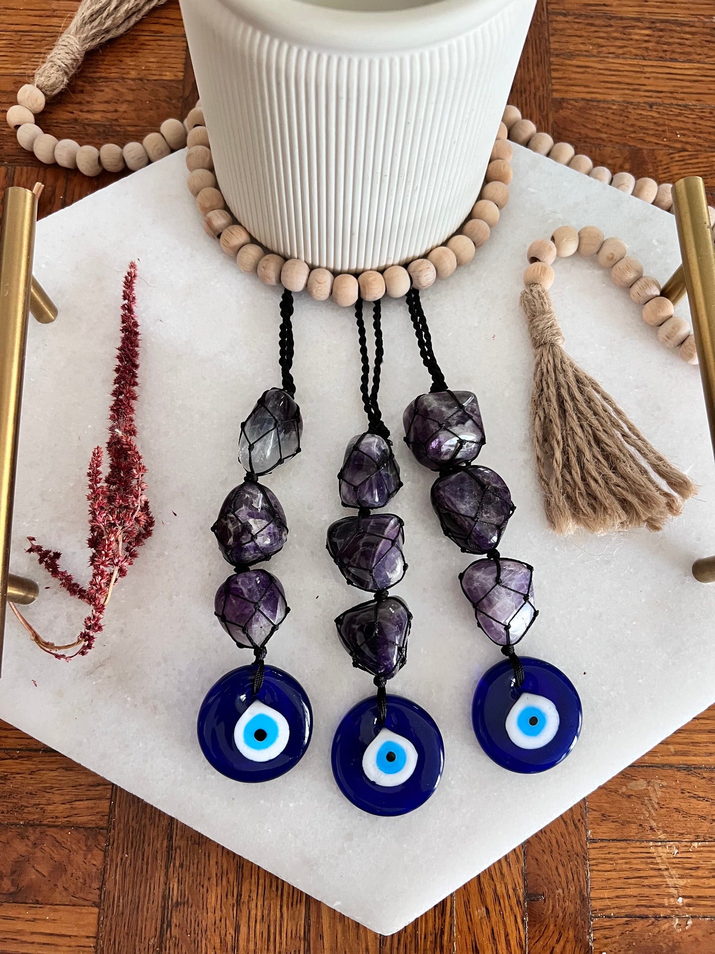 Evil Eye Macrame - Amethyst Crystals