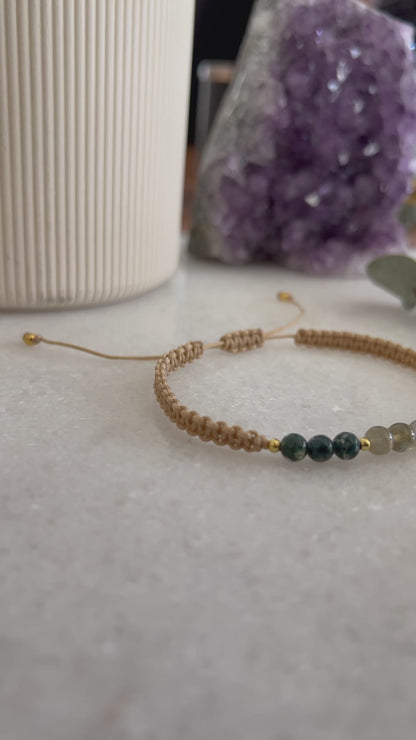 Labradorite and Moss Agate Macrame Bracelet