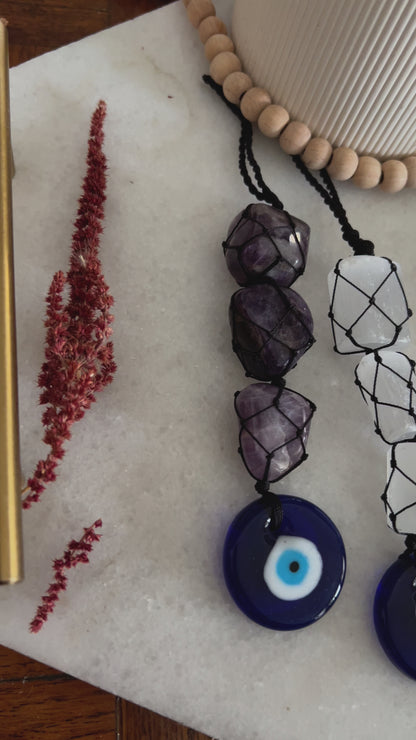 Evil Eye Macrame - Selenite Crystals