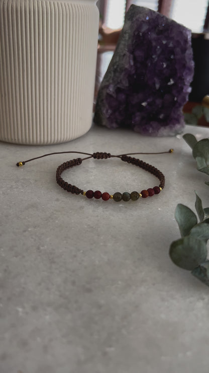 Labradorite and Red Jasper Macrame Bracelet