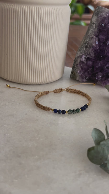 Moss Agate and Lapis Macrame Bracelet